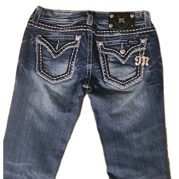 Miss Me Jeans Womens 27 Blue Boot Low Rise Thick Stitch Y2K Western Ranch Rodeo - Picture 1 of 15